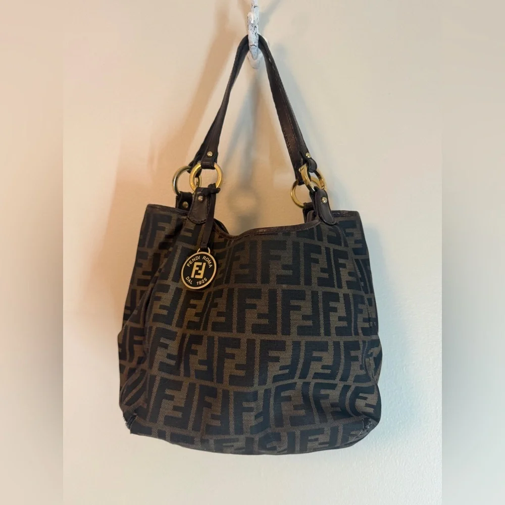 Fendi Tobacco Zucca Canvas and Leather Chef Shopper Tote Vintage